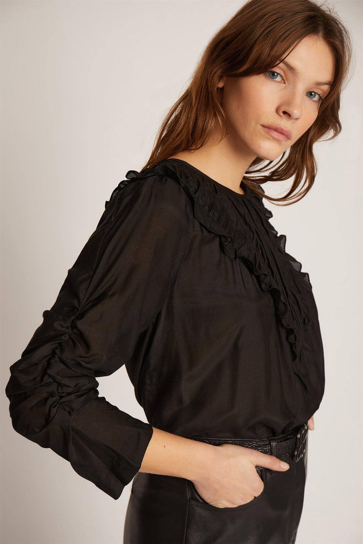 MUNTHE svart bluse - fra siden