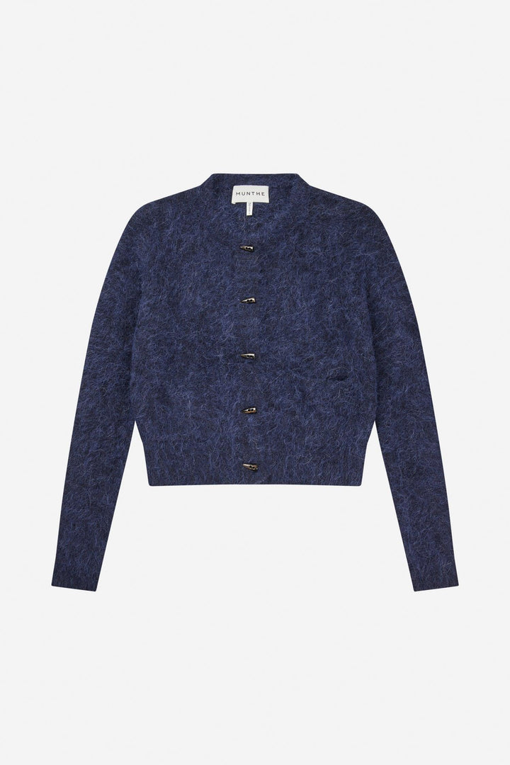 MUNTHE marineblå cardigan - forfra