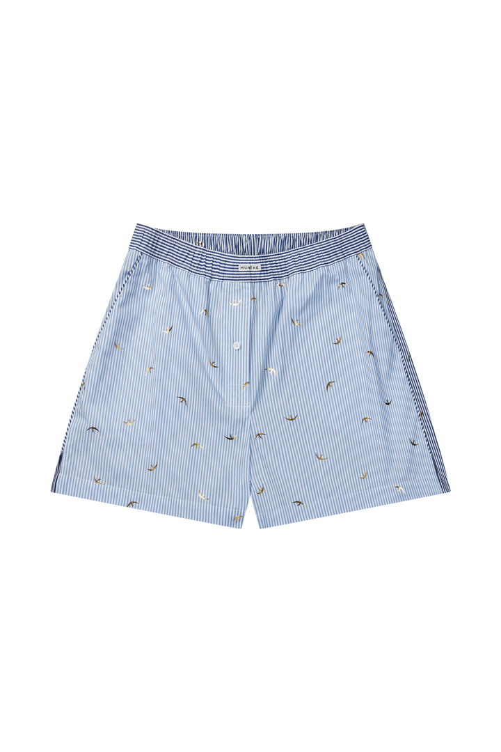 MUNTHE lyseblå shorts stripet - forfra