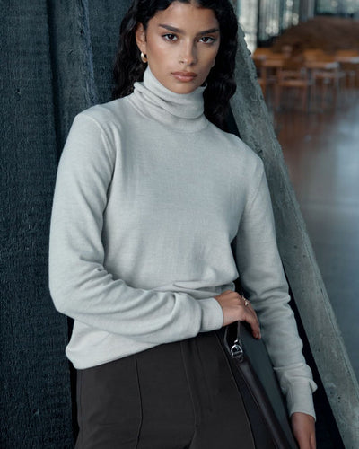Merino Wool Relaxed Turtleneck, Cream