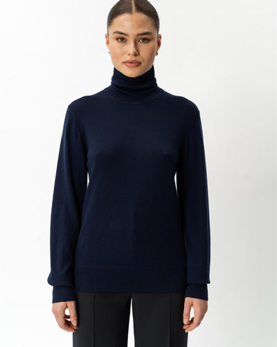Merino Wool Relaxed Turtleneck, Navy