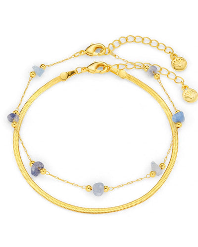 Semi-Precious Sodalite Chip & Snake Chain 2-Row Bracelet