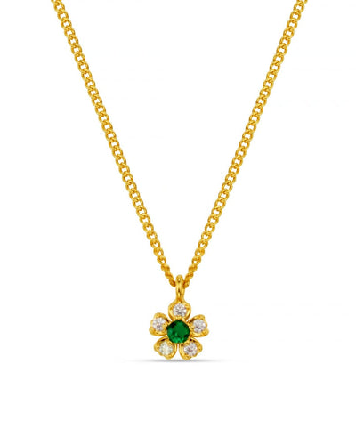 Crystal & Emerald Flower Charm Necklace