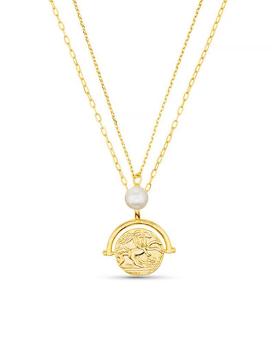 Pearl & Medallion 2-Row Necklace, Gold