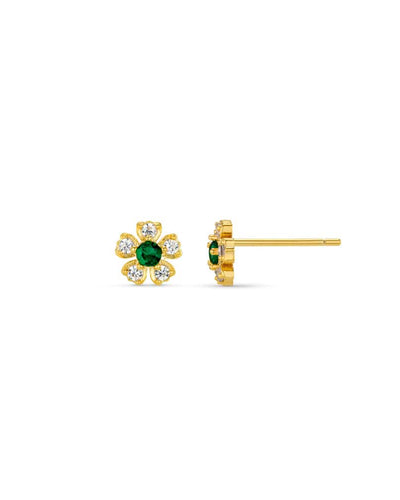 Crystal & Emerald Flower Stud Earrings