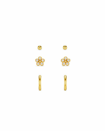 Crystal Flower & Micro Hoop Ear Stacking Set