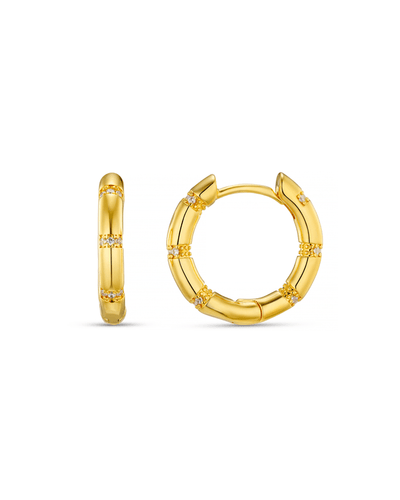 Crystal Set Hoop Earring, Pale Gold