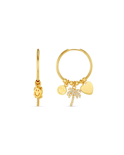 Eclectic Mixed Charm Mid-Size Hoop Earrings
