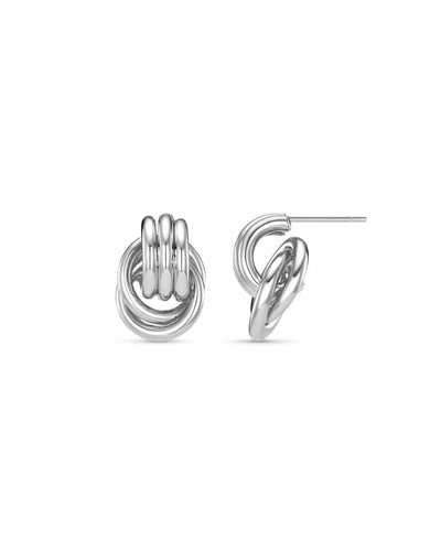 Mini Polished Interlocking Earrings, Silver
