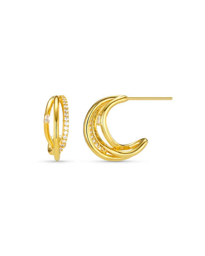 Mixed Pavé Triple Illusion Hoop Earrings