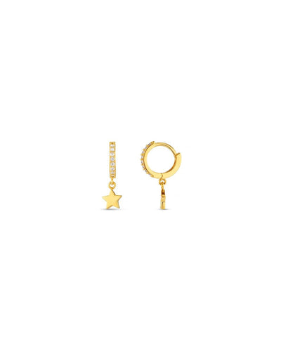 Pavé Mini Micro Star Drop Hoop Earrings