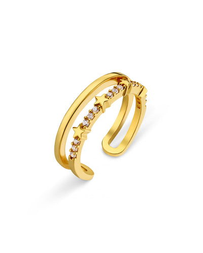 Pavé Star Stationed 2-Row Adjustable Ring